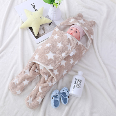Wholesale Cute Newborn Recyclable Knitted Baby Sleeping Bag Swaddle Wrap With Printed Star Pattern