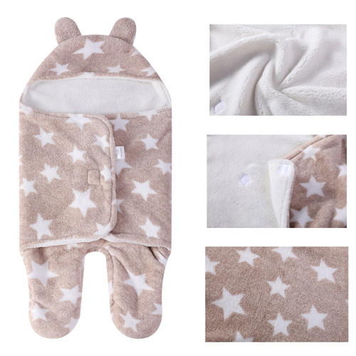 Großhandel niedlichen Neugeborenen recycelbaren gestrickten Babyschlafsack Wickelwickel mit gedrucktem Sternchenmuster