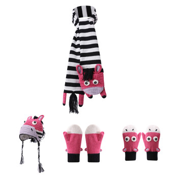 ODM Accessories Wholesale Knitted  Baby Hat Scarf Gloves Set With Zebra Pattern