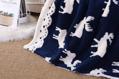 ODM Moose Pattern Sherpa Wholesale Throw Blanket Reversible Warm Cozy Knitted Blanket throw