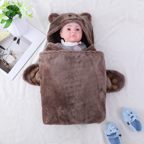Paño grueso y suave de la franela al por mayor reciclable de las mantas del bebé del OEM con la capilla, diseño lindo con la cara del oso