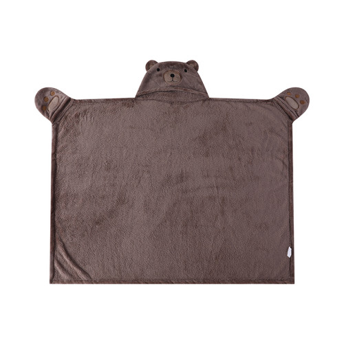 Детские одеяла OEM, пригодные для вторичной переработки, оптовая продажа, фланелевый флис с капюшоном, милый дизайн с медвежьим лицом