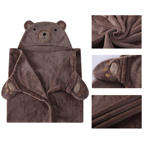 Детские одеяла OEM, пригодные для вторичного использования, оптовая продажа, фланелевый флис с капюшоном, симпатичный дизайн с лицом медведя