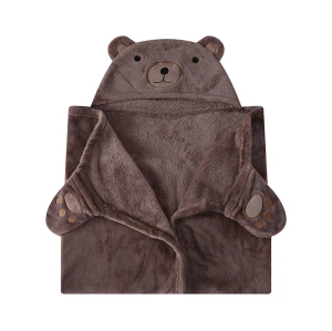 Couvertures pour bébé OEM Polaire de flanelle en gros recyclable avec capuche, conception mignonne avec visage d'ours