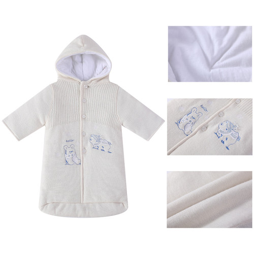 Оптовый вязаный спальный мешок для новорожденных с капюшоном, корпус с вышивкой и пуговицей