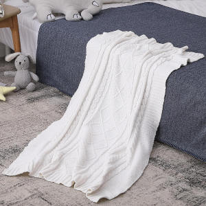 Wholesale Premium 100% Organic Cotton Knitted Baby Blanket, White Texture Knit
