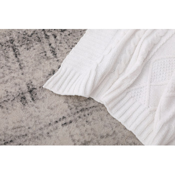 Wholesale Premium 100% Organic Cotton Knitted Baby Blanket White Texture Knitted Blanket from China