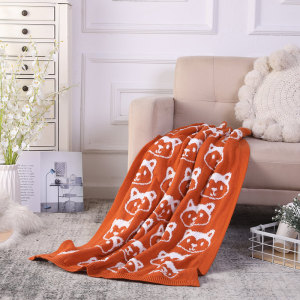 Wholesale Throw Recycled Knit Blanket With Fox Pattern, Premium Sherpa Fleece Blanket
