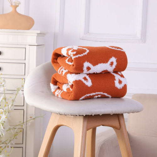 Couverture en tricot recyclé en gros avec motif renard, couverture en polaire Sherpa de qualité supérieure