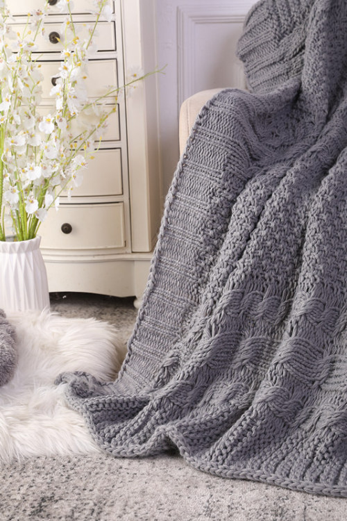 Custom Machine Washable knitted blanket Cable Knit Decorative Throw Blanket Wholesale for Couch Sofa