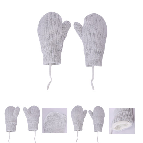 Оптовая продажа, зимние толстые теплые вязаные перчатки для младенцев унисекс, варежки со шнурком