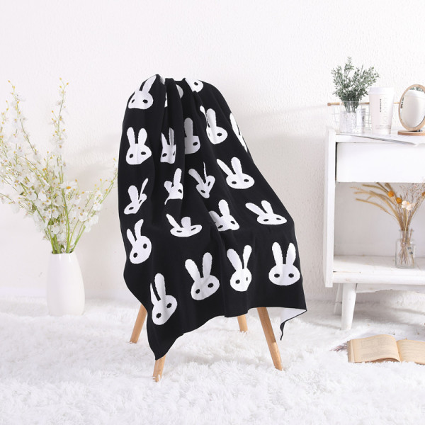 Wholesale 100% Organic Cotton Baby Blanket Knit Crib Receiving Blanket with Bunny Pattern