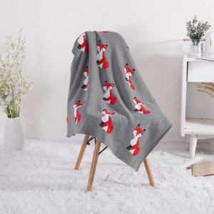 OEM 100% Organic Cotton Knitted Baby Blanket Toddler Swaddling Blanket for Newborn Baby with Cute Fox Pattern