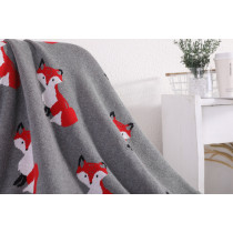 100% Organic Cotton Knitted Baby Blanket Toddler Swaddling Blanket for Newborn Baby with fox pattern