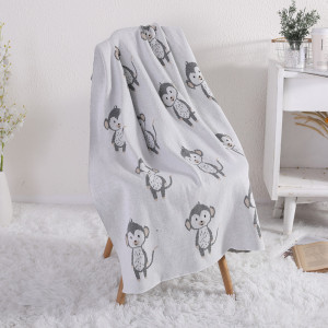 Wholesale Baby Blanket Knit 100% Organic Cotton Toddler Blankets for kids with Lovely Monkey