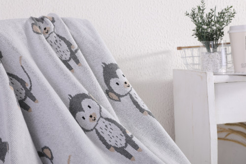 Оптовые детские одеяла Вязаные одеяла для малышей из 100% органического хлопка для мальчиков и девочек с милой обезьянкой