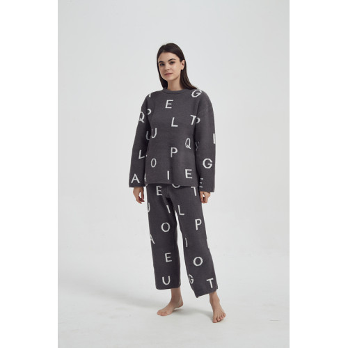 Wholesale Women's Pajamas Set with Alphabet Patterns- Long Sleeve Shirt and Pajama Pants from China
