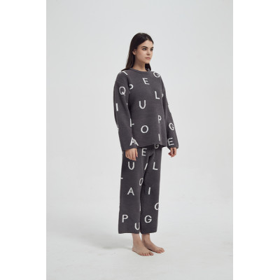 Wholesale Women's Pajamas Set with Alphabet Patterns- Long Sleeve Shirt and Pajama Pants from China