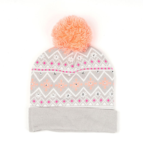 Wholesale Women's Winter Seed Stitched Confetti Pom Beanie Hat knitted beanie From Chinese Supplier