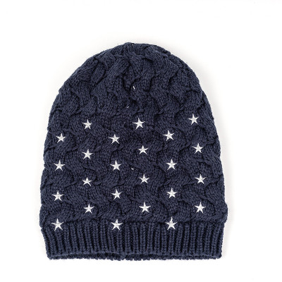 Wholesale Winter Knitted Beanie with Embroidery Star Warm Fleece Lined From Chinese Factory