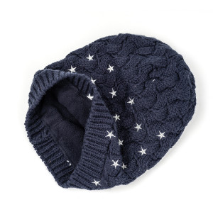 Wholesale Winter Knitted Beanie with Embroidery Star Warm Fleece Lined From Chinese Factory