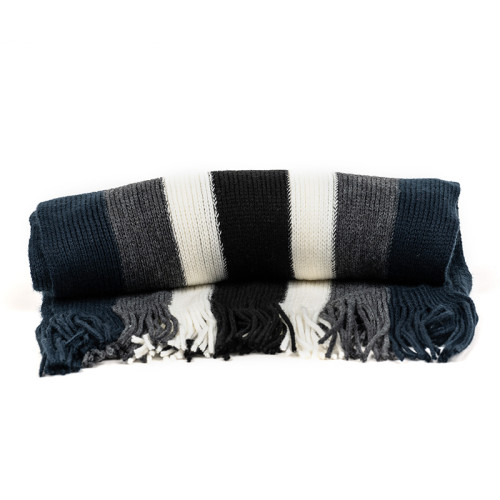 Wholesale Striped Color Block Knitted Winter Scarf With Fringe knitted warm scarf from China factory