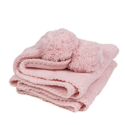 Wholesale Trolls Knit Scarf with Pom Poms Cute Pink knitted scarf From Chinese Manufacturer