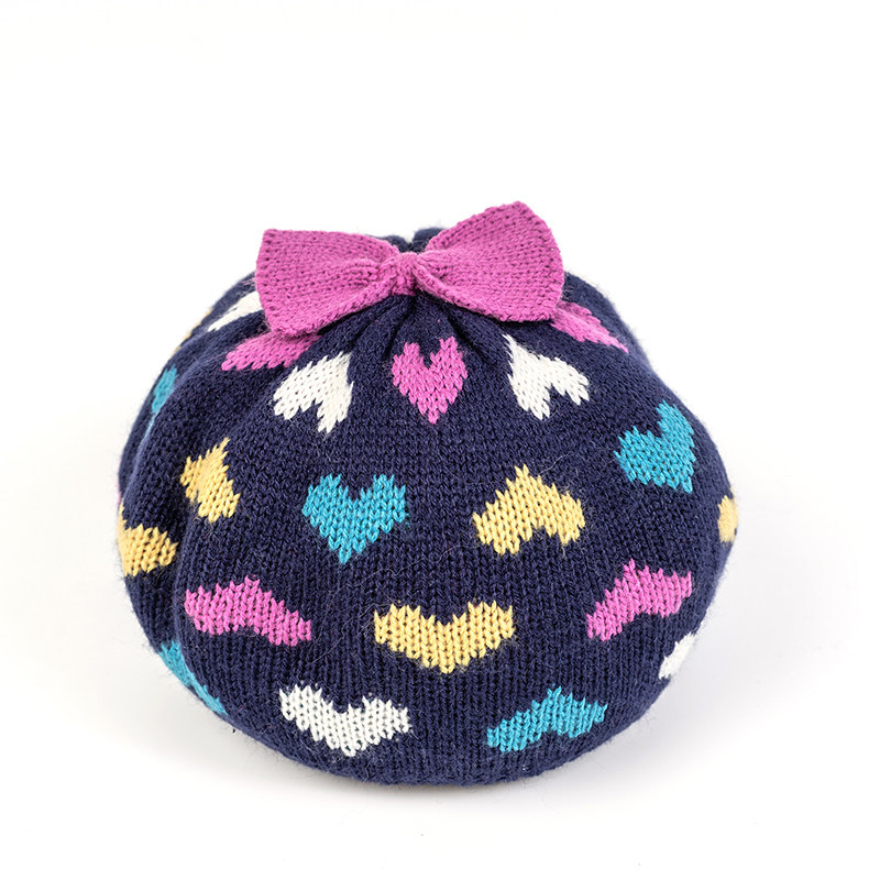 Wholesale Knit Baby Girl Beret Hat beanie cap Autumn Cute Bow knitted Beanie Cotton Lined Hat OEM