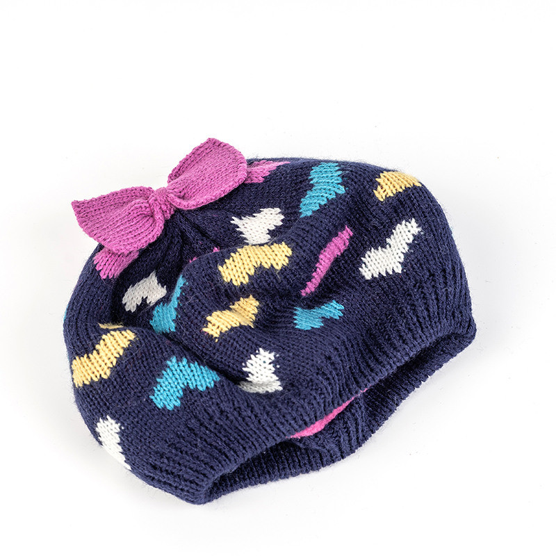 Wholesale Knit Baby Girl Beret Hat beanie cap Autumn Cute Bow knitted Beanie Cotton Lined Hat OEM