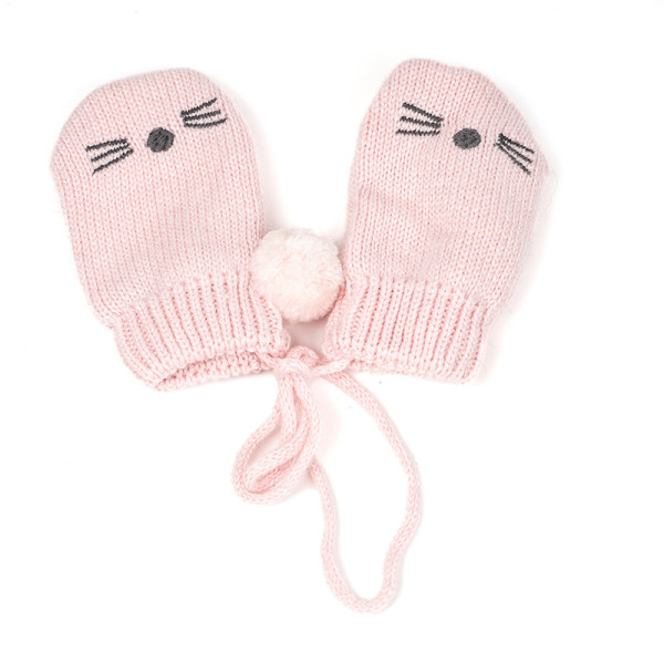 Wholesale Baby Toddler Cute Cat Winter Warm Knitted Magic Mittens On String Kids OEM