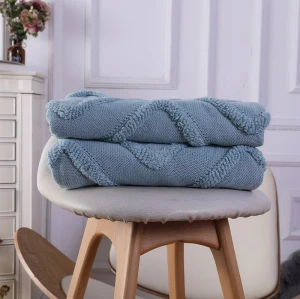 Vente en gros 100 % coton Sage Blue Cable Knit Couverture pour canapé, canapé de l'usine chinoise