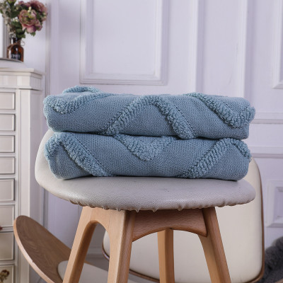 Wholesale 100% Cotton Sage Blue Cable Knit Throw Blanket for Couch, Sofa From Chinese Factory