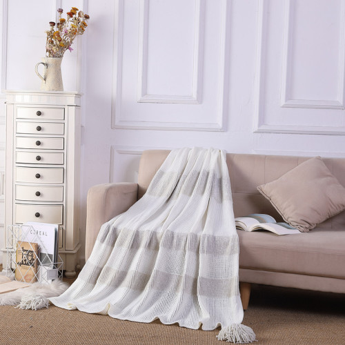 OEM Knitted Textured Throw Blanket Chenille knitted Blanket with Tassel From Chinese Suppiler