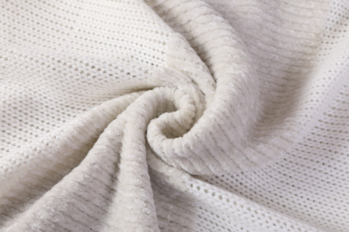 Manta de tiro con textura de punto OEM para cama, manta de chenilla con borla de proveedor chino