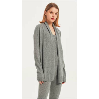 Wholesale high quality lady cashmere flanging cardigan knitwear pure cashmere pajama set from China