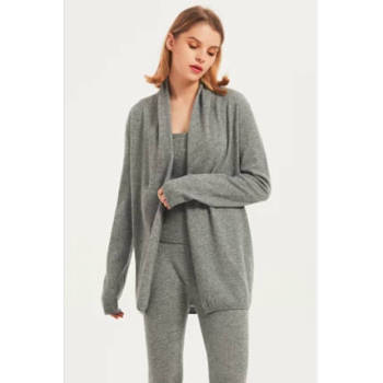 Wholesale high quality lady cashmere flanging cardigan knitwear pure cashmere pajama set from China