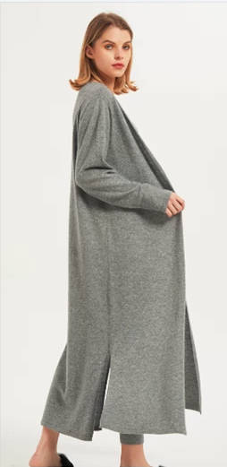 Wholesale OEM ladies pure cashmere long cardigan nightwear sleepwear from Chinese manufacturer