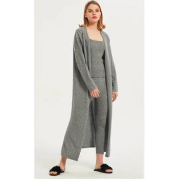 Wholesale ladies pure cashmere long cardigan nightwear women's knitted cashmere sleepwear from China