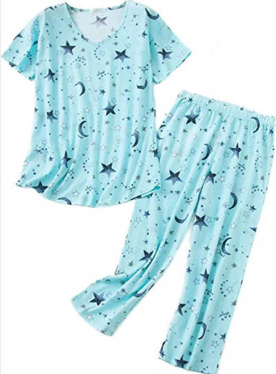 Women Short Sleeve Pajama Set print pattern Sleep Shirt Two Piece Sleepwear Set