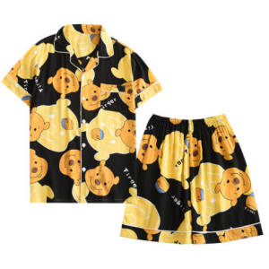Women and Man Short Sleeve Pajama Set Cute bear Style Two Piece Sleepwear Set