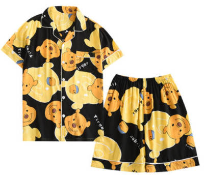 Women and Men Short Sleeve Pajama Set Cute bear Style Two Piece Sleepwear Set