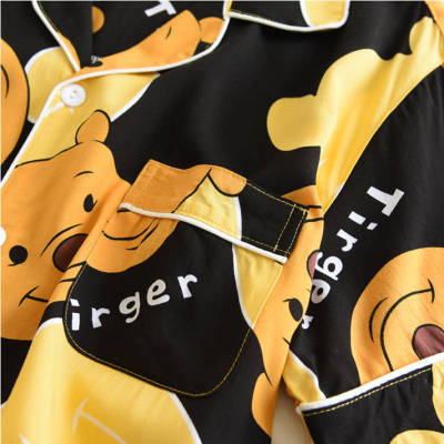 Women and Men Short Sleeve Pajama Set Cute bear Style Two Piece Sleepwear Set