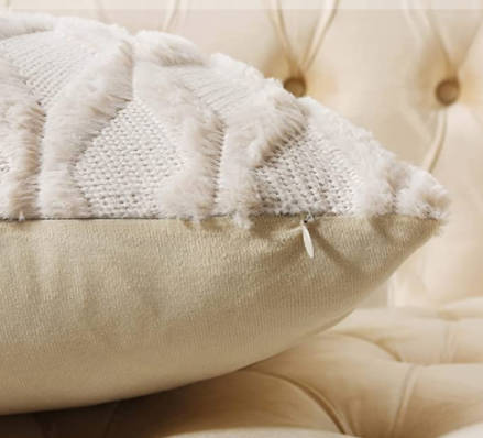 Throw Pillow Covers 20x20 Inches Decorative Farmhouse Couch Pillow Case Soft Plush Square Boho Cushion Pillowcase Beige