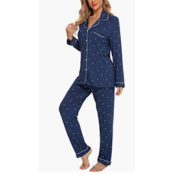 Womens Pajamas Set Long Sleeve, Knit Pajama Set, Soft Pjs for Women, Pajama Set for Women Button Set