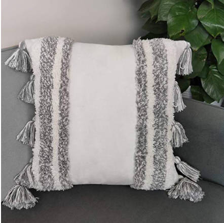 Boho Decorative Pillow Cover Woven Pillowcase with Tassel Classic Wave Line Pattern for Sofa Couch