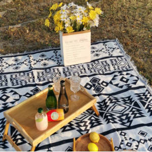 Black and White Geometric Multifunctional Double-knit Camping Mat Park Picnic Mat outdoor  Vintage Picnic Cloth Blanket