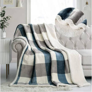 Sherpa Fleece Throw Blanket 60" x 80" Reversible Plush Fluffy Lattice Flannel Blankets for Sofa Couch Bed Grey-Blue