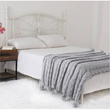 China Factory Supplying Cozy Bliss Luxury Super Soft And Warm Cable Knit Throw Blanket With Pompoms For Cold Winter