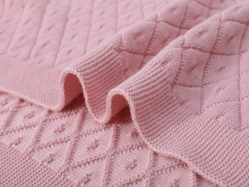 Perfect Soft and Warm Rhombus Pattern Recycled Polyester Knitted Baby Blanket from Chinese factory