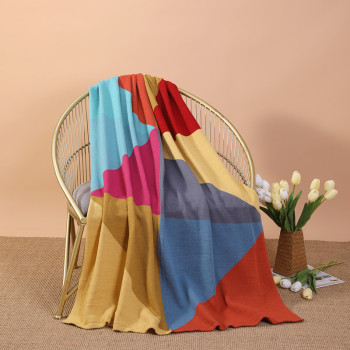 Hot Sale Intarsia Knitted Throw Blanket Wholesale Muti Color Jigsaw Puzzle Knit Blanket From China